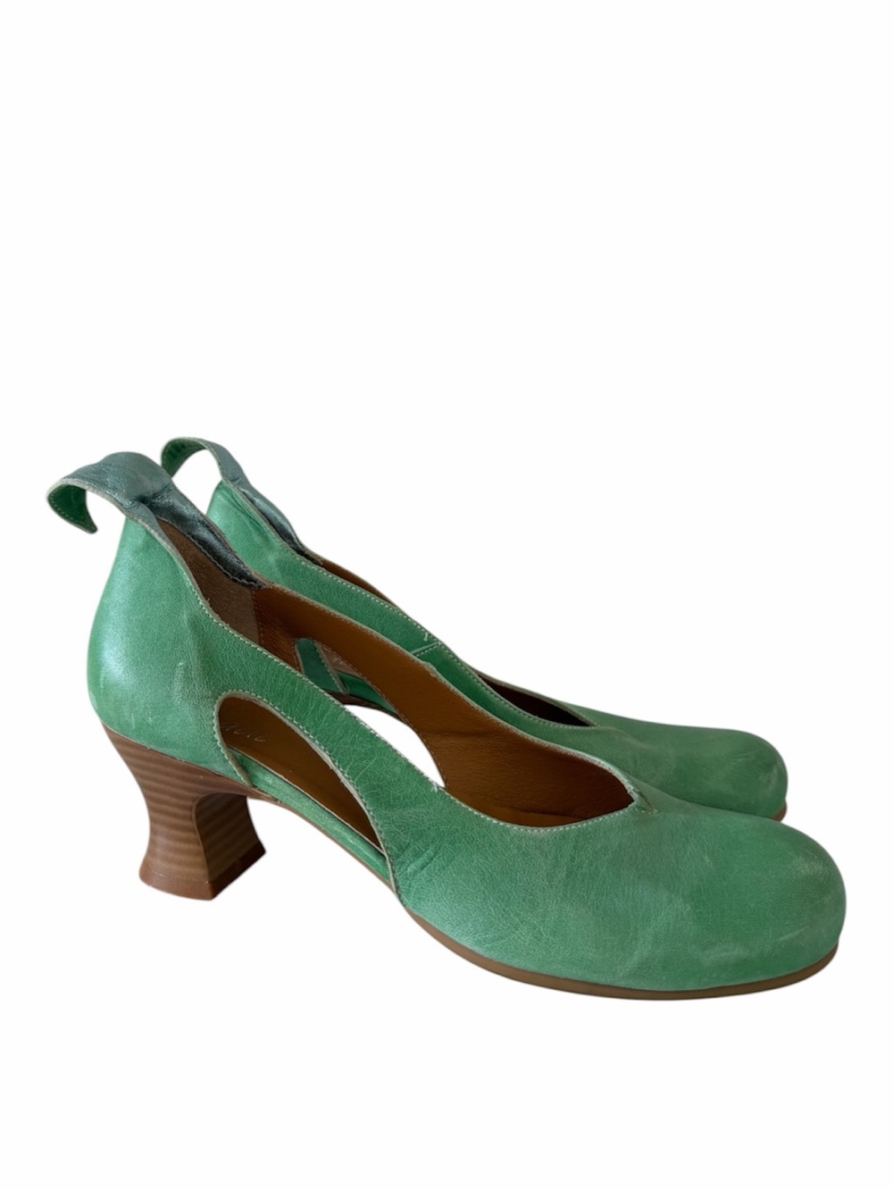 Vladi Venice Green Leather Cutout Sculptural Heels Made in Italy EU 40